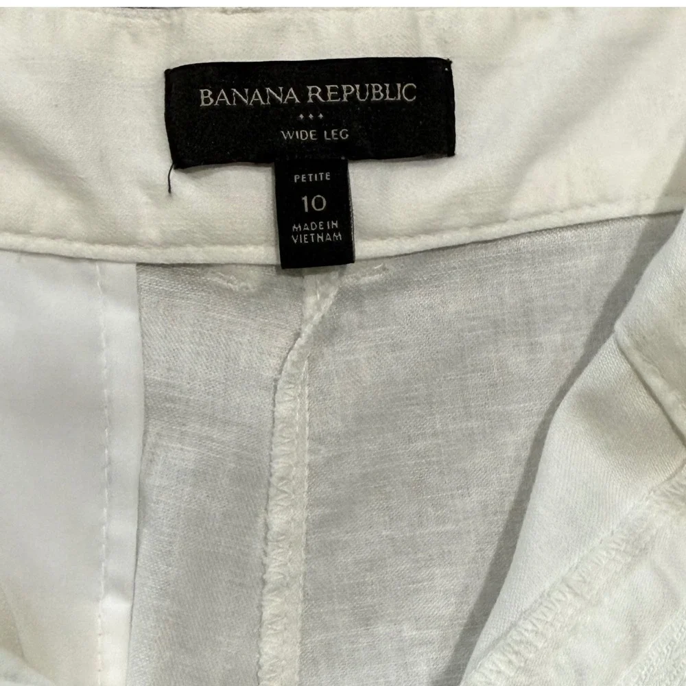 Banana‎ Republic Wide Leg Linen Blend Pants White High Rise Petite Preppy Luxury